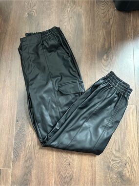 Charlotte Russe Black Faux Leather Cargo Joggers
